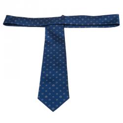 Pre Owned Louis Vuitton Blue Monogram Clover Silk Tie