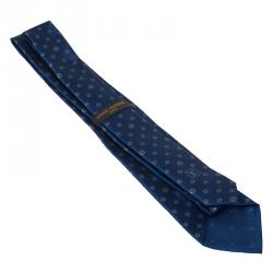 Pre Owned Louis Vuitton Blue Monogram Clover Silk Tie