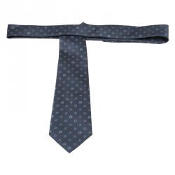 Pre Owned Louis Vuitton Grey Monogram Clover Silk Tie