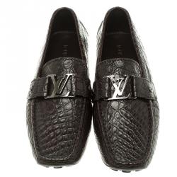 Pre Owned Louis Vuitton Brown Alligator Leather Monte Carlo Moccasins Size 41.5