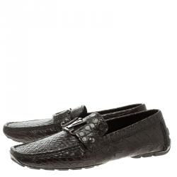 Pre Owned Louis Vuitton Brown Alligator Leather Monte Carlo Moccasins Size 41.5