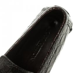 Pre Owned Louis Vuitton Brown Alligator Leather Monte Carlo Moccasins Size 41.5