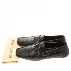Pre Owned Louis Vuitton Brown Alligator Leather Monte Carlo Moccasins Size 41.5