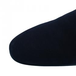Pre Owned Louis Vuitton Navy Blue Suede Logo Smoking Slippers Size 42.5