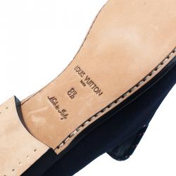 Pre Owned Louis Vuitton Navy Blue Suede Logo Smoking Slippers Size 42.5