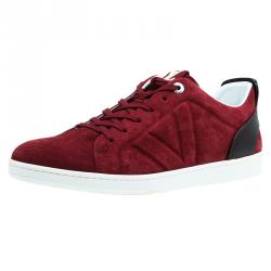 مملوكة مسبقًا Louis Vuitton Red Suede Logo Lace Up Sneakers Size 43.5