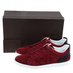 مملوكة مسبقًا Louis Vuitton Red Suede Logo Lace Up Sneakers Size 43.5
