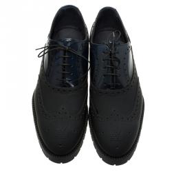 Pre Owned حذاء أوكسفوردز لوي فيتون بروغ جلد لامع ثنائي اللون مقاس 41