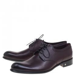 Pre Owned حذاء لوي فيتون ديربي برباط جلد إيبي منقوش بني شوكولاتة مقاس 44