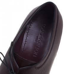 Pre Owned حذاء لوي فيتون ديربي برباط جلد إيبي منقوش بني شوكولاتة مقاس 44