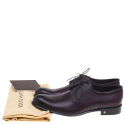 Pre Owned حذاء لوي فيتون ديربي برباط جلد إيبي منقوش بني شوكولاتة مقاس 44