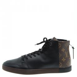 مملوكة مسبقًا حذاء رياضي لوي فيتون لاين آب جلد أسود وكانفاس مونوغرامي رقبة مرتفعة مقاس 42