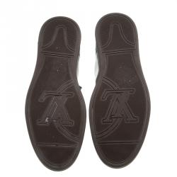 مملوكة مسبقًا حذاء رياضي لوي فيتون لاين آب جلد أسود وكانفاس مونوغرامي رقبة مرتفعة مقاس 42