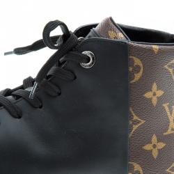 مملوكة مسبقًا حذاء رياضي لوي فيتون لاين آب جلد أسود وكانفاس مونوغرامي رقبة مرتفعة مقاس 42