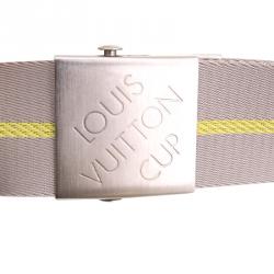 Pre Owned حزام لوي فيتون بإبزيم كوب كانفاس مخطط رمادي 100 سم