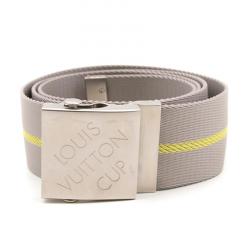 Pre Owned حزام لوي فيتون بإبزيم كوب كانفاس مخطط رمادي 100 سم