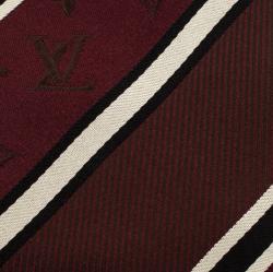 Pre Owned Louis Vuitton Burgundy Monogram and Striped Silk Tie