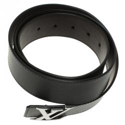 Pre Owned حزام لوي فيتون جلد أسود وبني بوجهين وحروف LV مقاس 100 سم