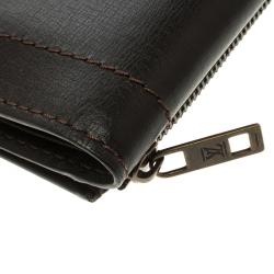 Pre Owned Louis Vuitton Dark Brown Utah Leather Six Card Wallet