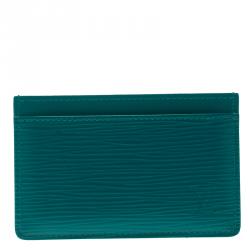 Pre Owned Louis Vuitton Turquoise Epi Leather Card Holder