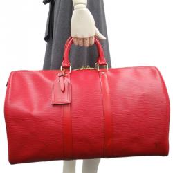 Pre Owned Louis Vuitton Red Epi Leather Keepall 45 Tote Bag