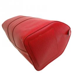 Pre Owned Louis Vuitton Red Epi Leather Keepall 45 Tote Bag