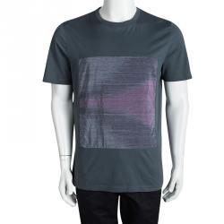 Louis Vuitton Grey Contrast Logo Embroidered Panel Detail T-Shirt XL