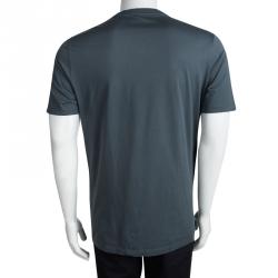 Louis Vuitton Grey Contrast Logo Embroidered Panel Detail T-Shirt XL