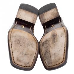 Pre Owned حذاء لوفرز لوي فيتون فرو حصان داميه بني مقدمة مربعة مقاس 39.5