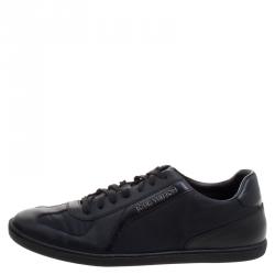 Louis Vuitton Black Leather and Fabric Lace Up Sneakers Size 40.5