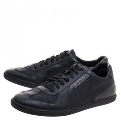 Louis Vuitton Black Leather and Fabric Lace Up Sneakers Size 40.5