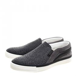 مملوكة مسبقًا حذاء رياضي لوي فيتون سليب أون تويستر جلد وسويدي رمادي مقاس 43