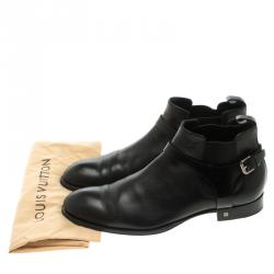 Pre Owned Louis Vuitton Black Leather Greenwich Ankle Boots Size 42.5