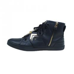 مملوكة مسبقًا Louis Vuitton Black Leather Karakoram Pattern Punchy Sneaker Boots Size 41