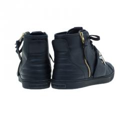 مملوكة مسبقًا Louis Vuitton Black Leather Karakoram Pattern Punchy Sneaker Boots Size 41