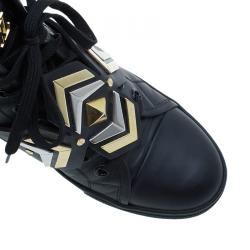 مملوكة مسبقًا Louis Vuitton Black Leather Karakoram Pattern Punchy Sneaker Boots Size 41
