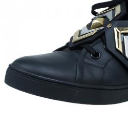 مملوكة مسبقًا Louis Vuitton Black Leather Karakoram Pattern Punchy Sneaker Boots Size 41