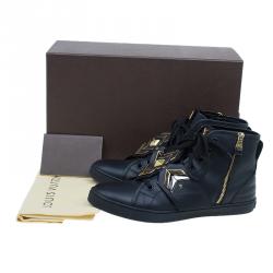 مملوكة مسبقًا Louis Vuitton Black Leather Karakoram Pattern Punchy Sneaker Boots Size 41