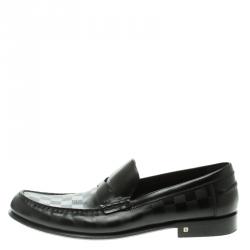 Pre Owned Louis Vuitton Black Damier Embossed Outline Loafers Size 45.5