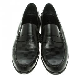 Pre Owned Louis Vuitton Black Damier Embossed Outline Loafers Size 45.5