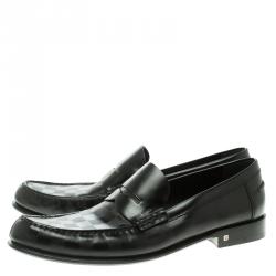 Pre Owned Louis Vuitton Black Damier Embossed Outline Loafers Size 45.5