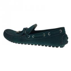 Pre Owned Louis Vuitton Green Petit Damier Suede Navajo Loafers Size 42