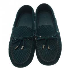 Pre Owned Louis Vuitton Green Petit Damier Suede Navajo Loafers Size 42