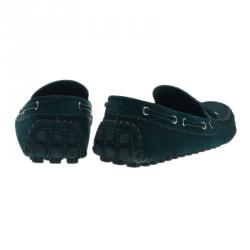 Pre Owned Louis Vuitton Green Petit Damier Suede Navajo Loafers Size 42