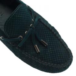 Pre Owned Louis Vuitton Green Petit Damier Suede Navajo Loafers Size 42