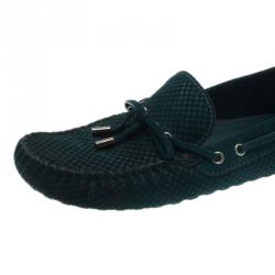 Pre Owned Louis Vuitton Green Petit Damier Suede Navajo Loafers Size 42