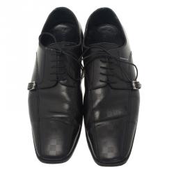 Pre Owned Louis Vuitton Black Damier Leather Lace Up Oxfords Size 42.5 
