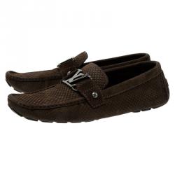 مملوكة مسبقًا Louis Vuitton Brown Suede Damier Ebene Check Monte Carlo Loafers Size 42