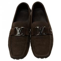 مملوكة مسبقًا Louis Vuitton Brown Suede Damier Ebene Check Monte Carlo Loafers Size 42