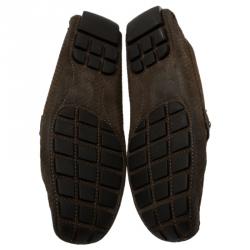 مملوكة مسبقًا Louis Vuitton Brown Suede Damier Ebene Check Monte Carlo Loafers Size 42